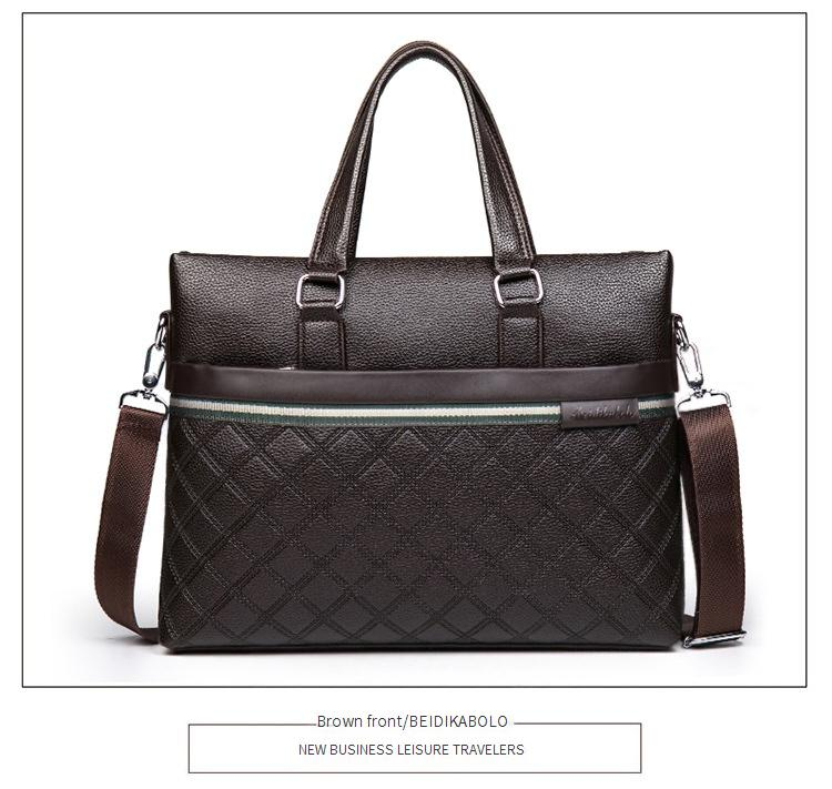 Premium PU Leather Crossbody Laptop Bag For Men - Stylish Business Briefcase With Diamond Quilted Pattern, Waterproof & Lightweight Design_voghion.com