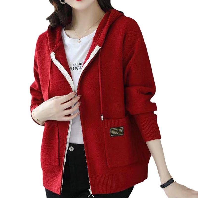 Damen-Strickjacke mit Reißverschluss und Kapuze – Übergroßer Strickpullover im koreanischen Stil (4 Farben, leichtes Polyester)_voghion.com