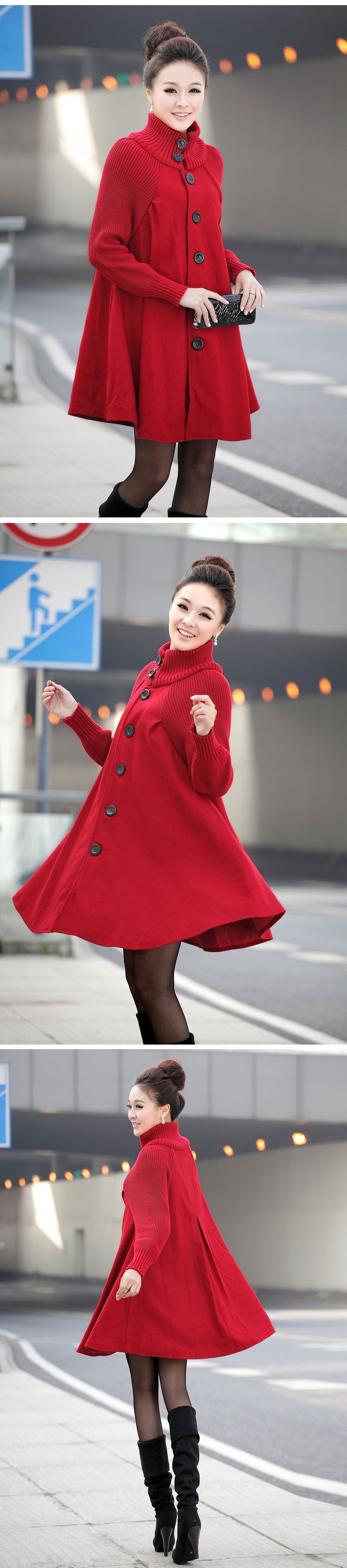 Élégant manteau cape en laine mélangée pour femme grande taille – Trench long oversize pour l'hiver, rouge/gris/noir, M-5XL_voghion.com