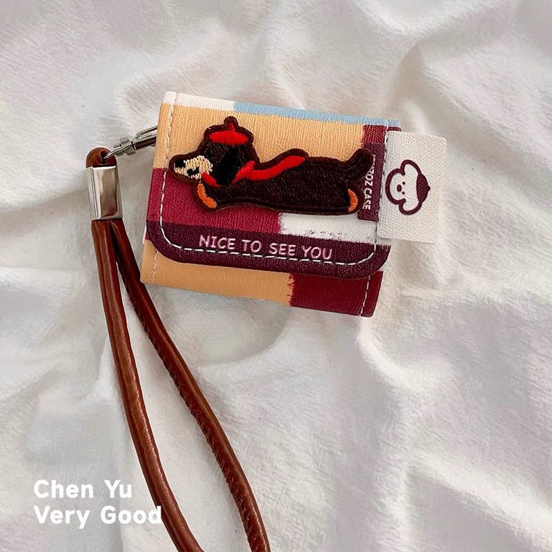 Ins Striped Embroidery Puppy Is Suitable For AirPods 4th Generation Earphone Cases, Pro2 By Apple, Wireless Bluetooth Earphone Covers 3rd Generation._voghion.com