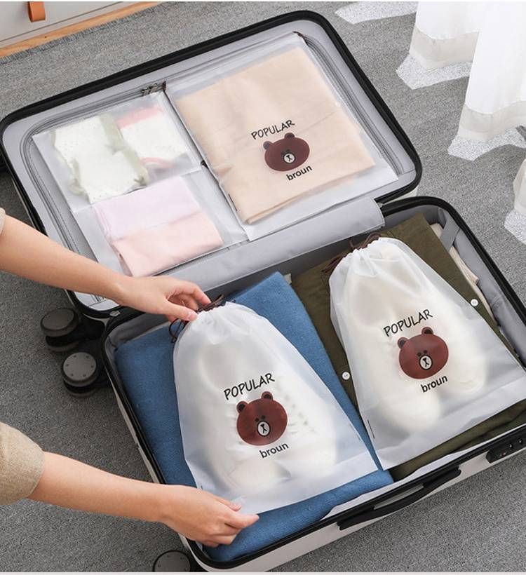 Borse portascarpe con coulisse – Organizer riutilizzabile antipolvere in tessuto non tessuto per scarpe e accessori (trasparenti/a forma di gatto/orso)_voghion.com