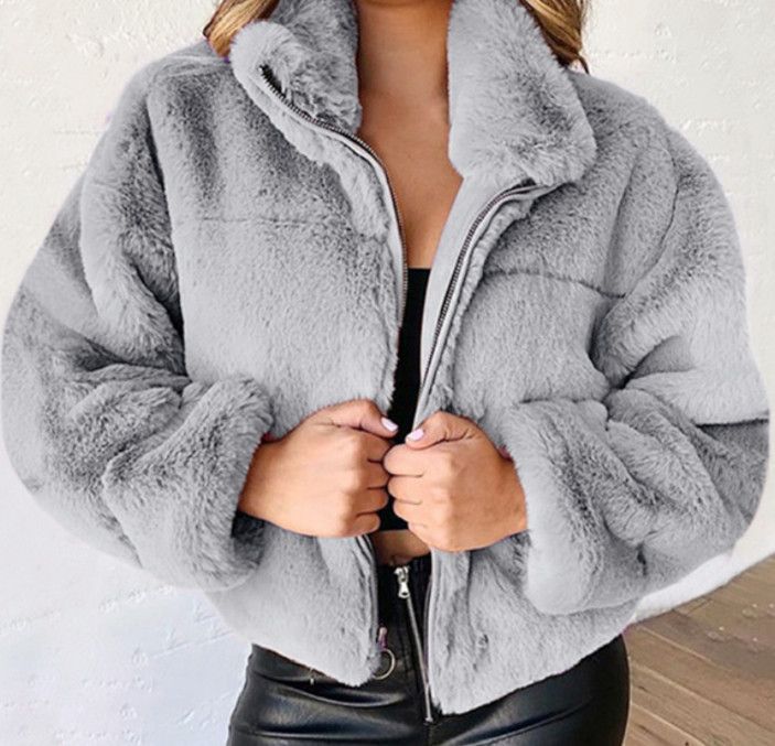 Women's Faux Fur Zip-Up Jacket – Cozy Winter Coat With Stand Collar, Oversized Fleece Outerwear For Fall & Winter (S-5XL, 8 Colors)_voghion.com