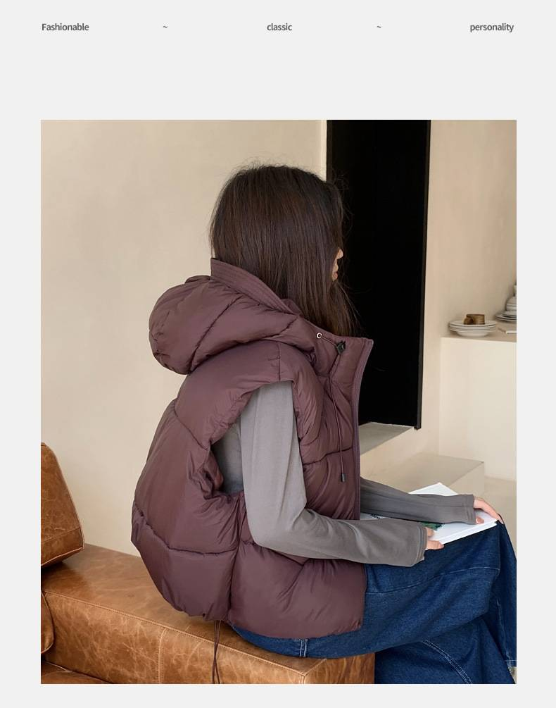 Dames Puffer Vest met Capuchon - Gewatteerde Lichtgewicht Mouwloze Jas, Oversized Casual Gilet met Ritssluiting voor Herfst/Winter (Kaki/Grijs)_voghion.com