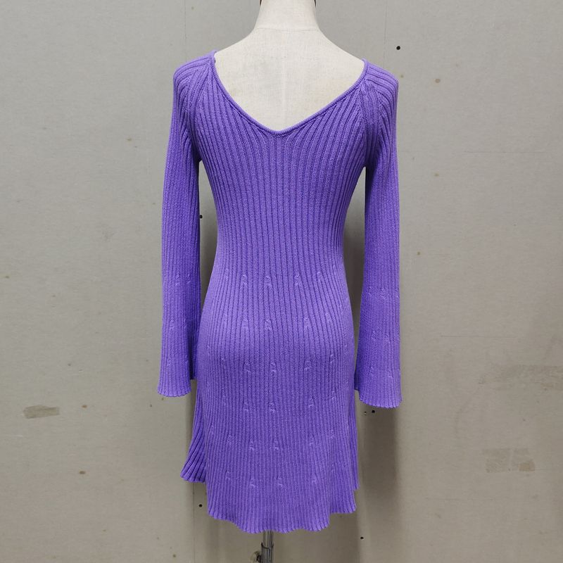 Elegante abito in maglia a trapezio con scollo a V per donna - Morbido misto cotone, abito casual corto senza maniche, versatile outfit primaverile e autunnale_voghion.com