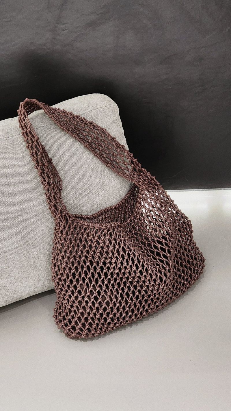 Niche Design Lazy Waxed Rope Mesh Single Shoulder Underarm Woven Large Capacity Casual Beach Bag Vacation Style 2025 Spring Summer New Fashion_voghion.com