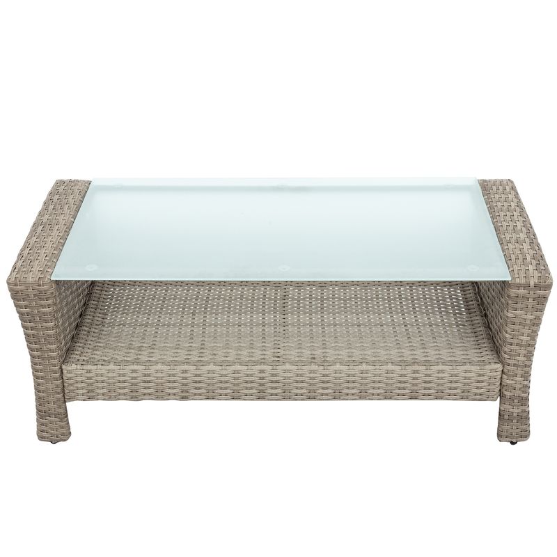 Patio Furniture Set; 4 Piece Outdoor Conversation Set All Weather Wicker Sectional Sofa with Ottoman and Cushions_voghion.com