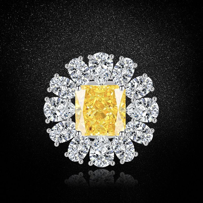 Anello di diamanti ad alto tenore di carbonio verde chiaro di lusso con apertura femminile regolabile e taglio a fiore di ghiaccio blu marino di alta qualità_voghion.com