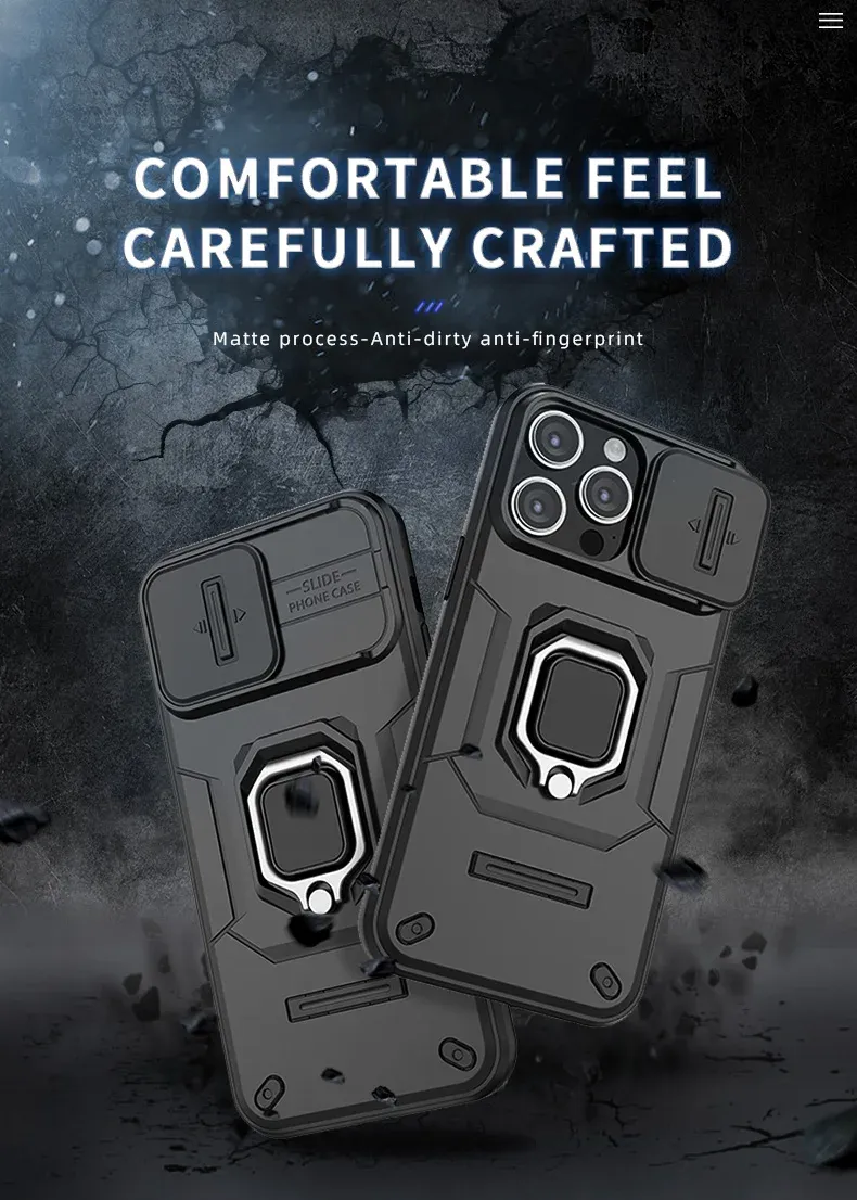 Coque de téléphone blindée avec caméra coulissante, anneau de Protection d'objectif, support magnétique, pour iPhone 15 Pro Max, 14 Plus, 13_voghion.com