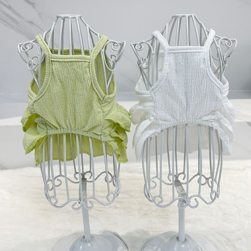 Summer New Style Clothing Teddy Small Dog Bowknot Solid Color Layered Dress Pet Clothes_voghion.com