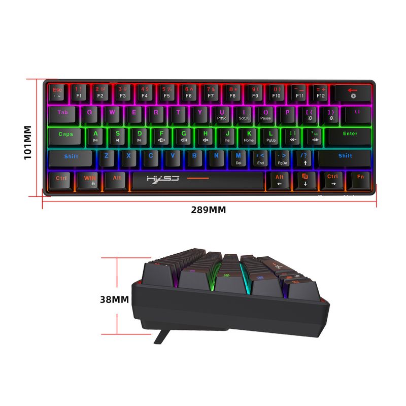 Novo teclado mecânico compacto mini eixo verde 61, sem conflitos de teclas, luz de fundo colorida, mais vendido_voghion.com