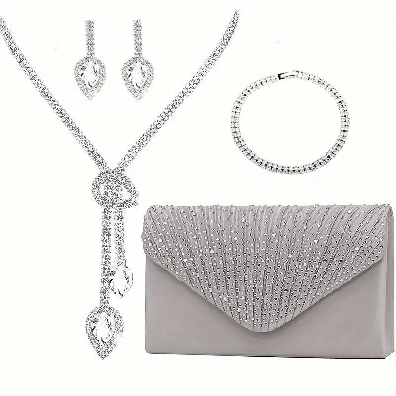 Costume de mariée pour dames, bijoux avec sac, collier, boucles d'oreilles, bracelet, robe de mariée quatre pièces, polyvalent_voghion.com