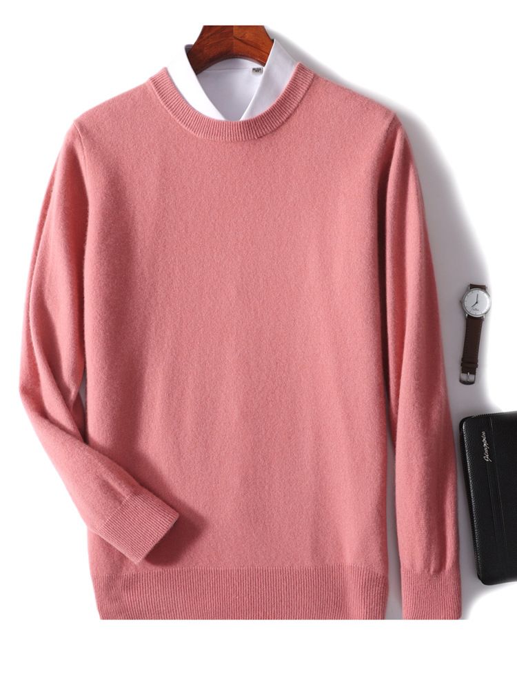 Neue Herbst- und Winter-Herren-Rundhalspullover aus Wolle in Volltonfarbe mit lockerer Kaschmir-Strickbasis für Jugendliche_voghion.com