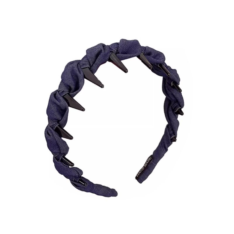 Fascia per capelli in denim plissettato in stile coreano per donna, top con teschio alto, da indossare tutti i giorni, per lavare il viso, stile di alta qualità, versatile per l'estate_voghion.com