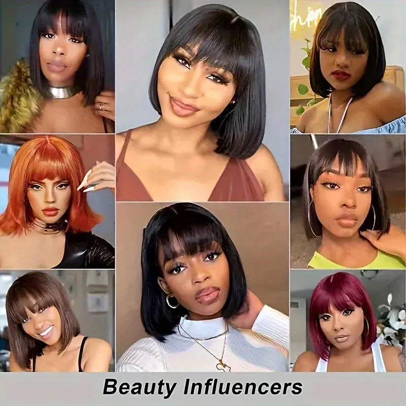 Realistic Scalp Brown Bob Lace Wigs Bangs Fringe Middle Part Brazilian Straight Human Hair Short Bob Wigs_voghion.com