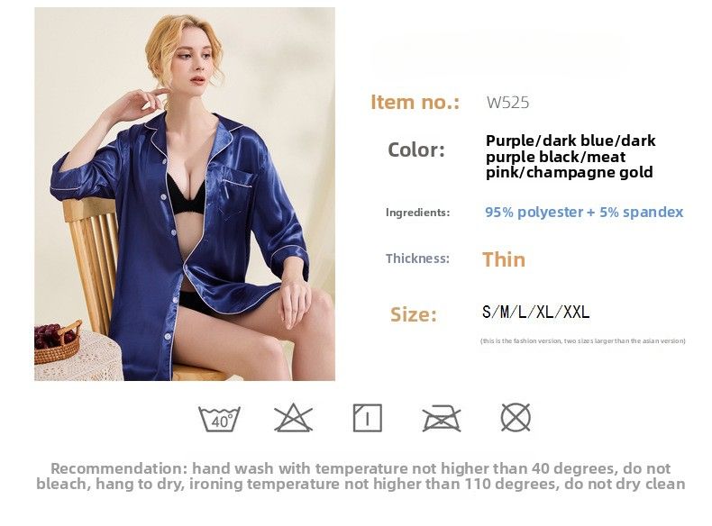 Women's Summer 3/4 Sleeve Silk Pajamas | Loose Plus Size V-Neck | Boyfriend Style Home Loungewear_voghion.com