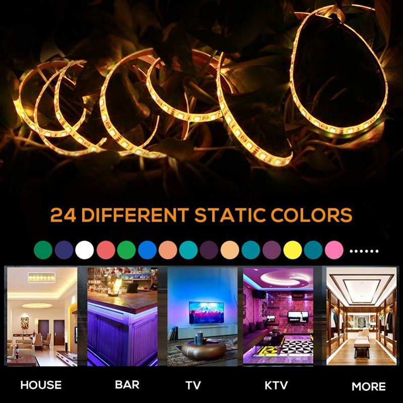 Tira de luces LED RGB de 5 V - SMD 5050, 60 LED/m, aplicación Bluetooth y control remoto, alimentación por USB, resistente al agua IP65, luz flexible_voghion.com