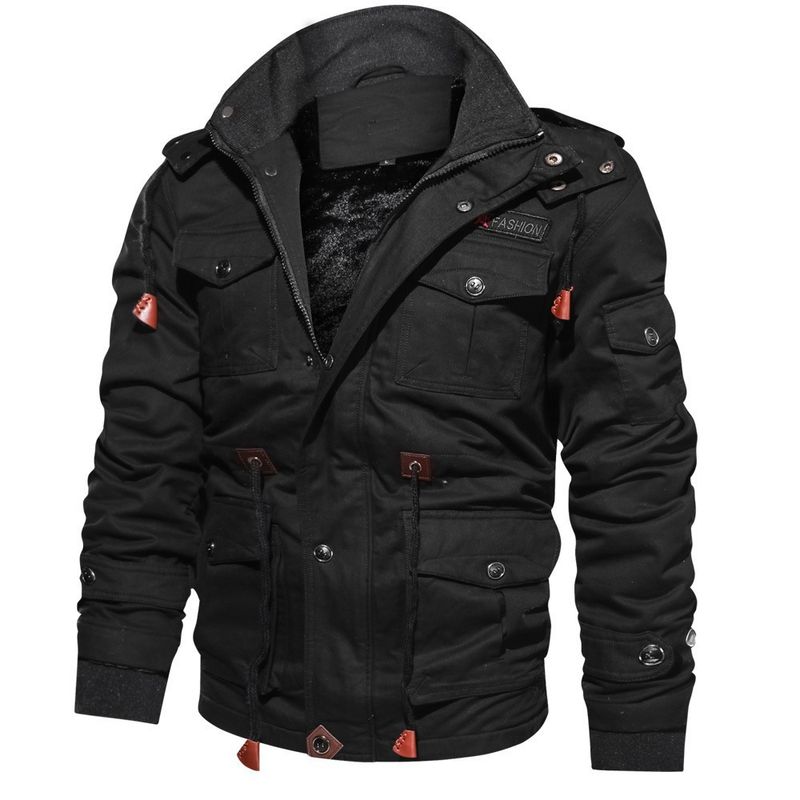 ActiveGo ActiveGo Giacca da lavoro lavata di media lunghezza in cotone spesso foderato in pile con cappuccio da uomo autunno inverno 2022_voghion.com