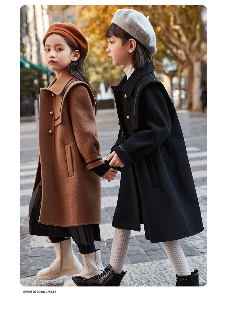 Doppelseitiger Wollmantel für Mädchen | Marineblauer Cape-Trenchcoat für Teenager (Rot/Schwarz/Khaki) | Winterjacke aus 80 % Wollmischung_voghion.com