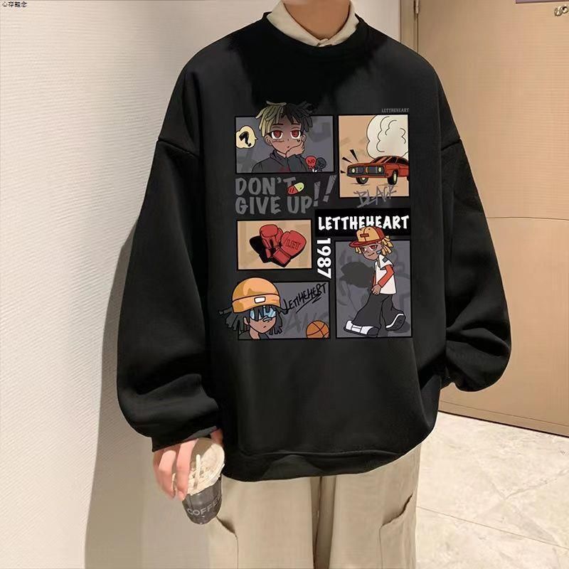 Felpa senza cappuccio in pile autunno inverno da uomo, stile americano, alla moda, girocollo, casual, ampia, di nicchia 12_voghion.com