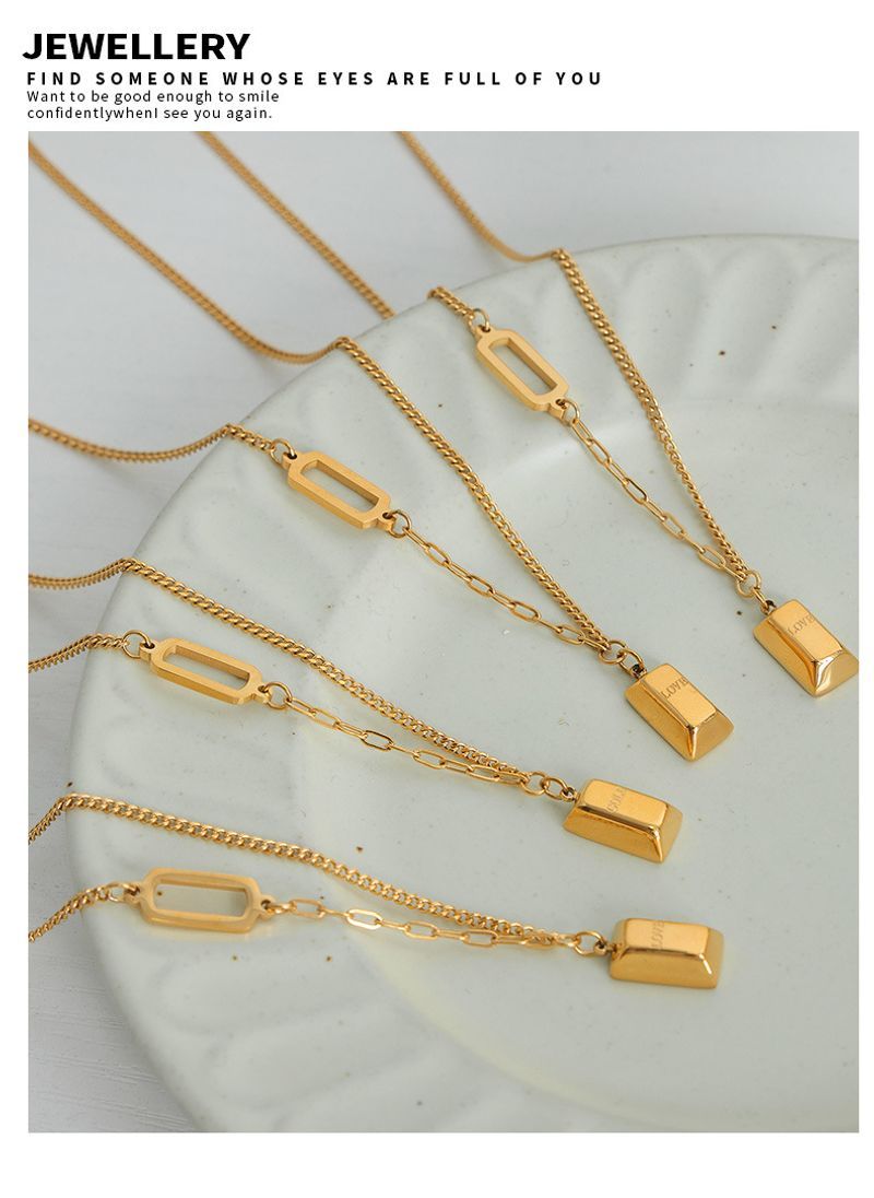 Collana con ciondolo geometrico in acciaio al titanio leggero placcato oro, design di nicchia di alta qualità, semplice e versatile._voghion.com