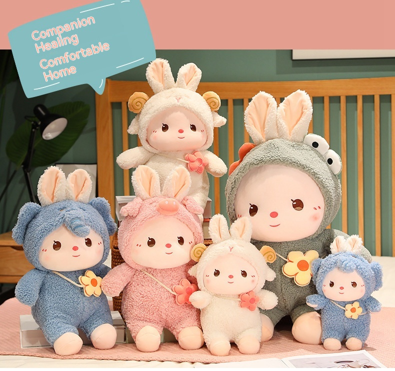 Cute backpack transformed into internet famous little plush toy, girl doll, zodiac rabbit year mascot_voghion.com