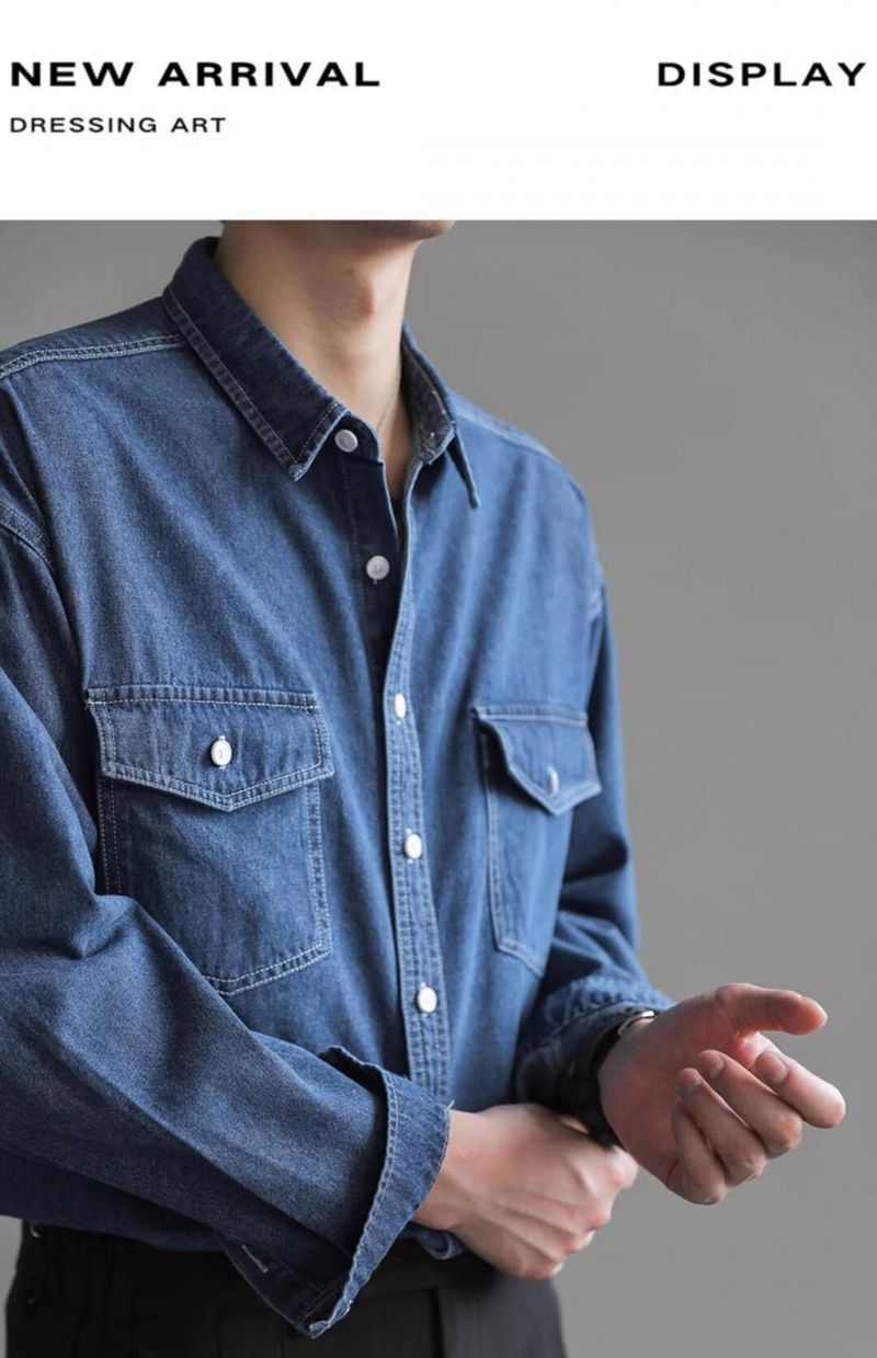 Gewaschenes altes Jeanshemd Herren Frühling koreanische Version lose High-End-Langarm-Werkzeughemd_voghion.com