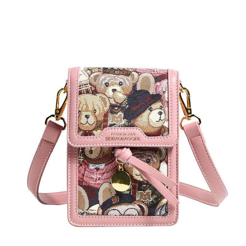 Borsa a tracolla con stampa di orso carino, moda semplice e nuova da donna, modello 2023, con ricamo per telefono_voghion.com