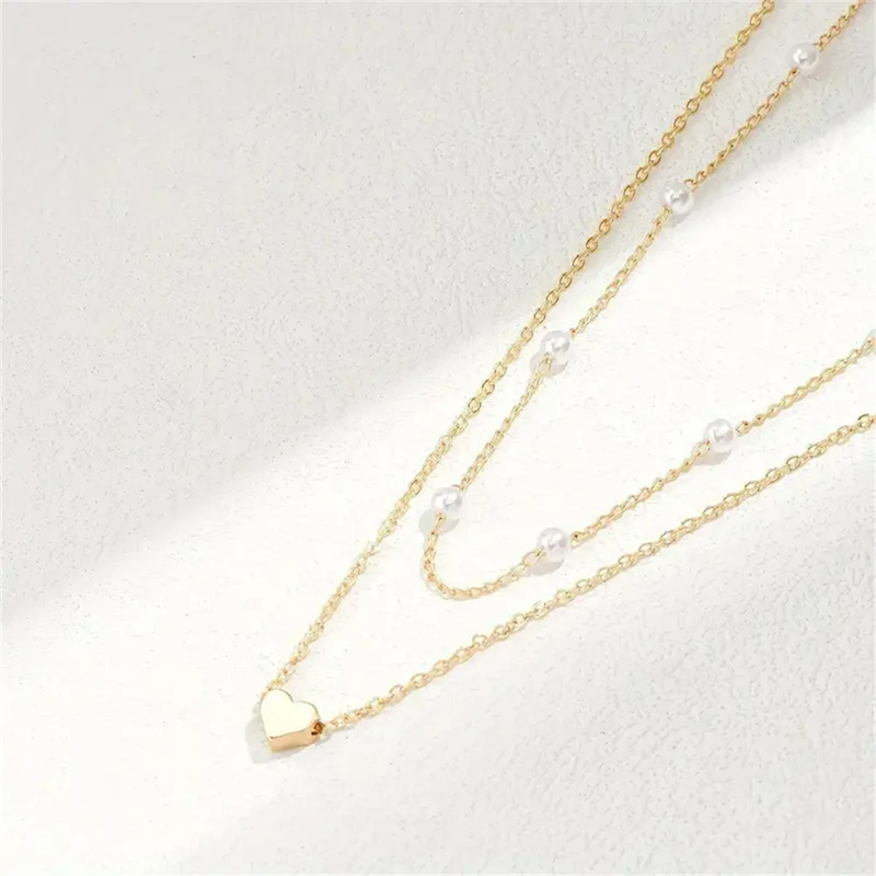 Collana di perle da donna 2025, nuova, in oro 14 carati, con ciondolo a forma di cuore, impermeabile e ipoallergenico, con catena per clavicola._voghion.com