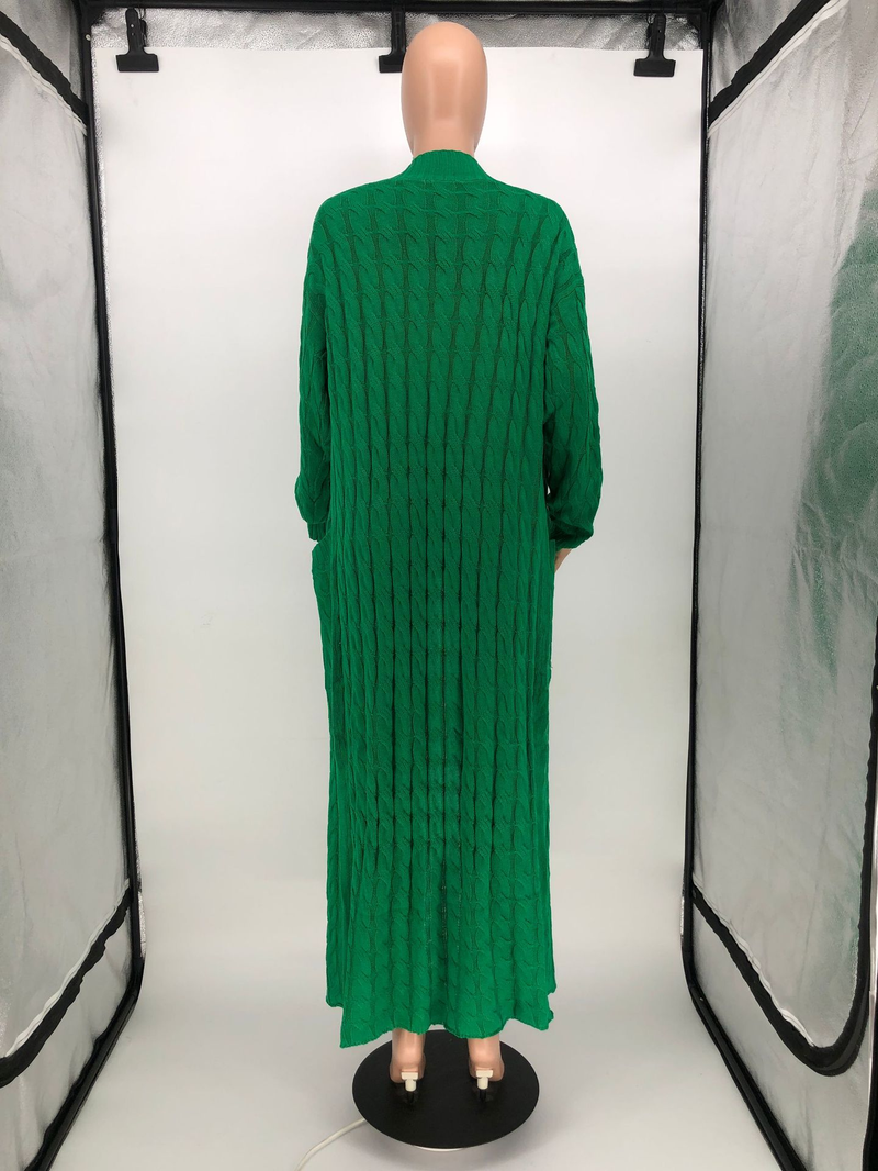 Damenbekleidung Locker gestrickte Strickjacke, gemütliche, übergroße Strickjacke mit Taschen, langer Zopfmuster-Pullovermantel, lockerer Boho-Chic, offene Vorderseite_voghion.com