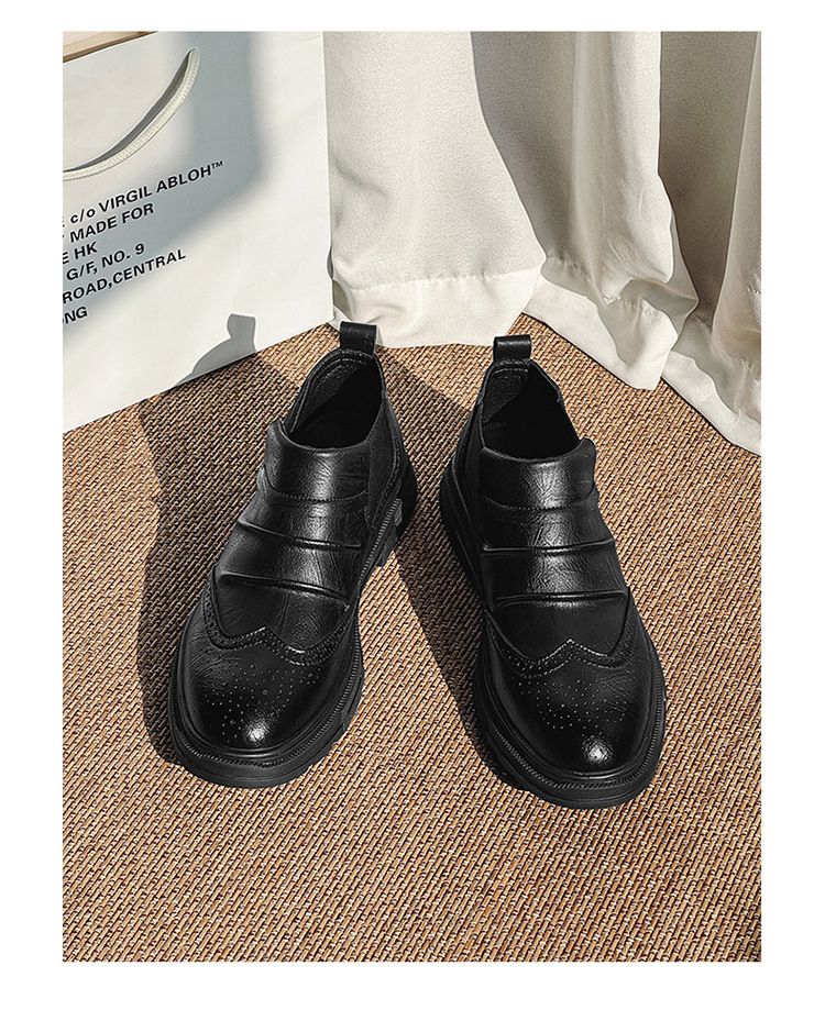 Voyage Autumn Winter New Brogue Shoes British Style Thick-soled Short Men's Casual Low-top Leather Boots Factory Direct Sales_voghion.com