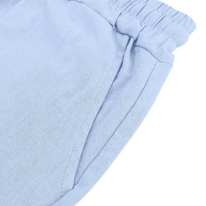 Completo da uomo in lino con camicia e pantaloncini - Completo casual estivo da spiaggia a maniche corte con vestibilità ampia_voghion.com