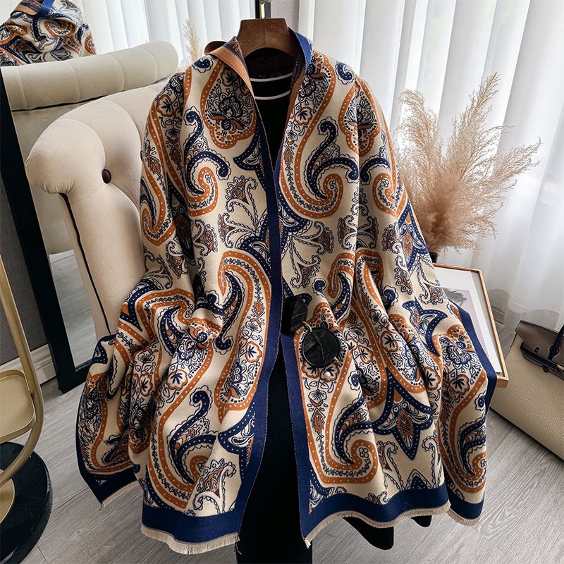 2024 New Qashqai Forest Color Contrasting Autumn and Cashmere Scarf, Winter High End Personalized Warm Shawl_voghion.com
