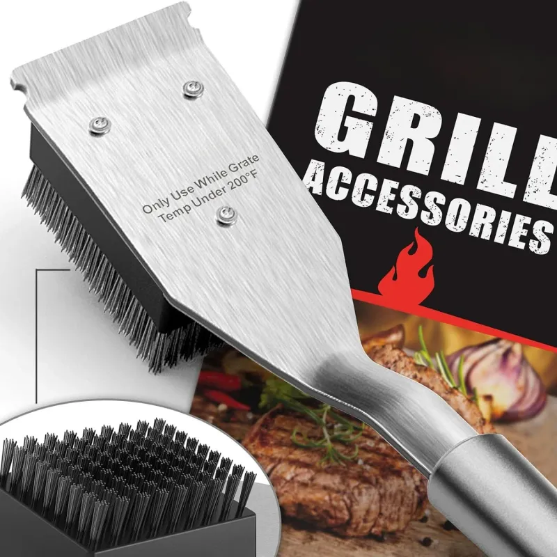 Grillbürste Und Schaber, Draht-BBQ-Grillbürste Für Outdoor-Grill, 16,5-Zoll-Reinigungs-Grillzubehör, Sichere Reinigungsbürste_voghion.com