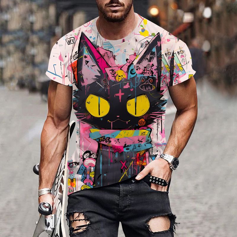 2024 Heißer Verkauf 3D Digitaldruck Sommer Neuer Trend Kreatives Kurzarm-T-Shirt für Männer_voghion.com