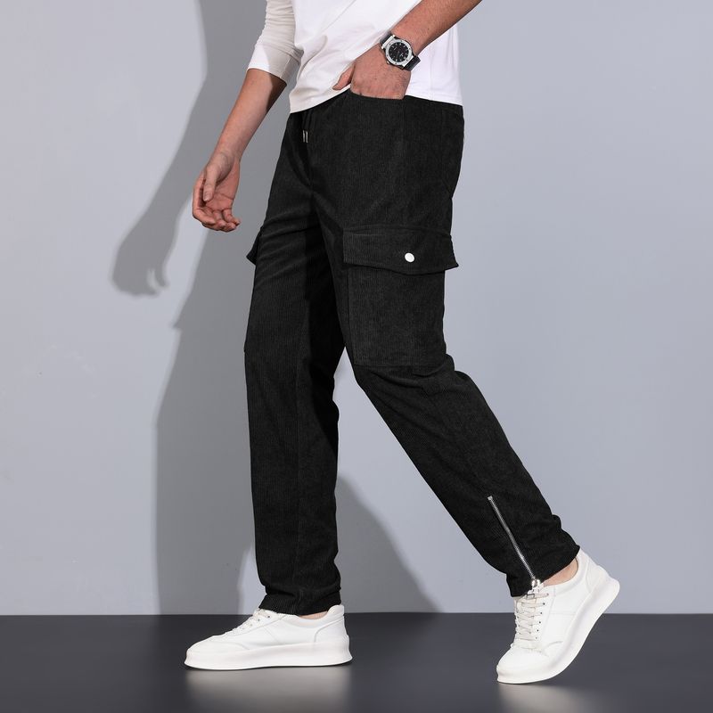 Ropa para hombre: overoles de pana de otoño para hombre con pantalones casuales holgados con puños y múltiples bolsillos._voghion.com