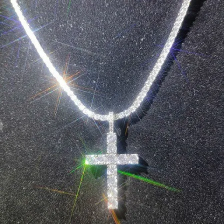 Sjajni dijamantni kamen raspelo križ privjesci ogrlica od nehrđajućeg čelika platinasti pozlaćeni muškarci žene ljubavnik poklon nakit_voghion.com