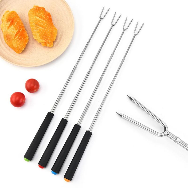 6 stuks Telescopische Barbecue Vork Braadspiesen BBQ Grill Vorken Kook Vlees Set Barbecue Spikes Keuken Nieuwe accessoires_voghion.com