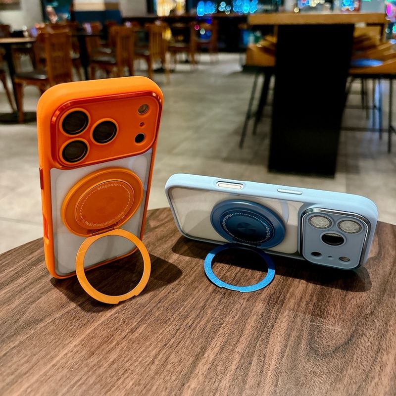 Support rotatif à 360° pour coque de luxe mate compatible avec la charge sans fil iPhone 17, 16, 15, 14, 13 et 12 Pro Max. Pare-chocs transparent._voghion.com