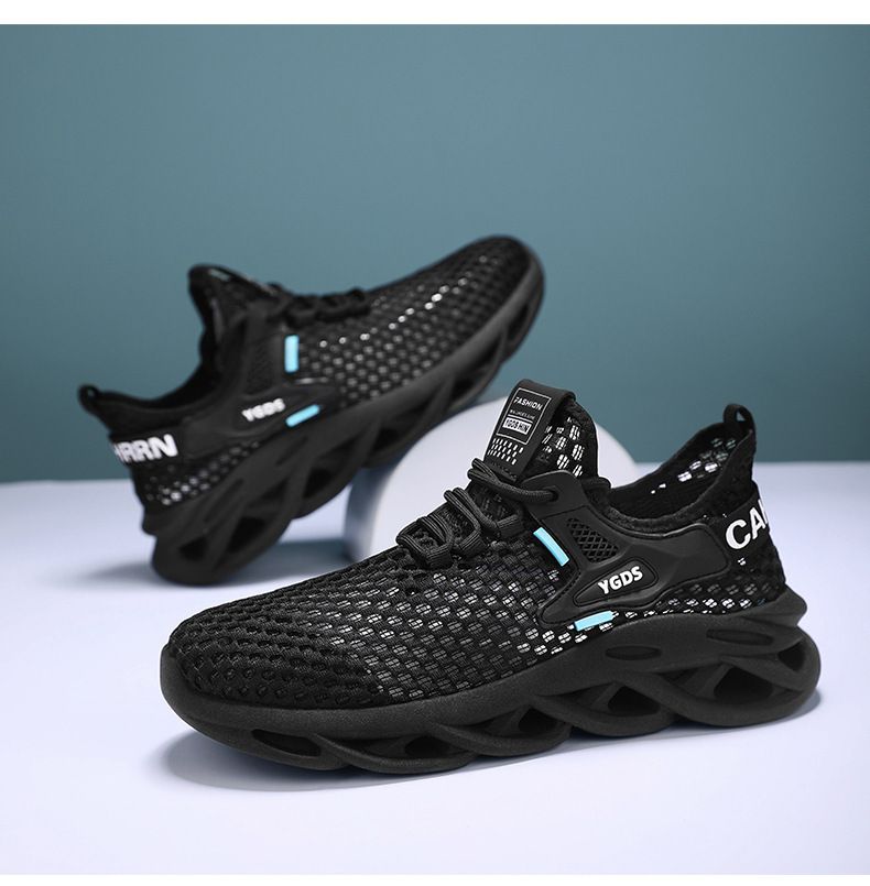 Atmungsaktive Mesh-Freizeit-Sneaker für Herren – leichte, bequeme Laufschuhe zum Laufen, fürs Fitnessstudio und für den Alltag (Blau/Beige/Schwarz)_voghion.com