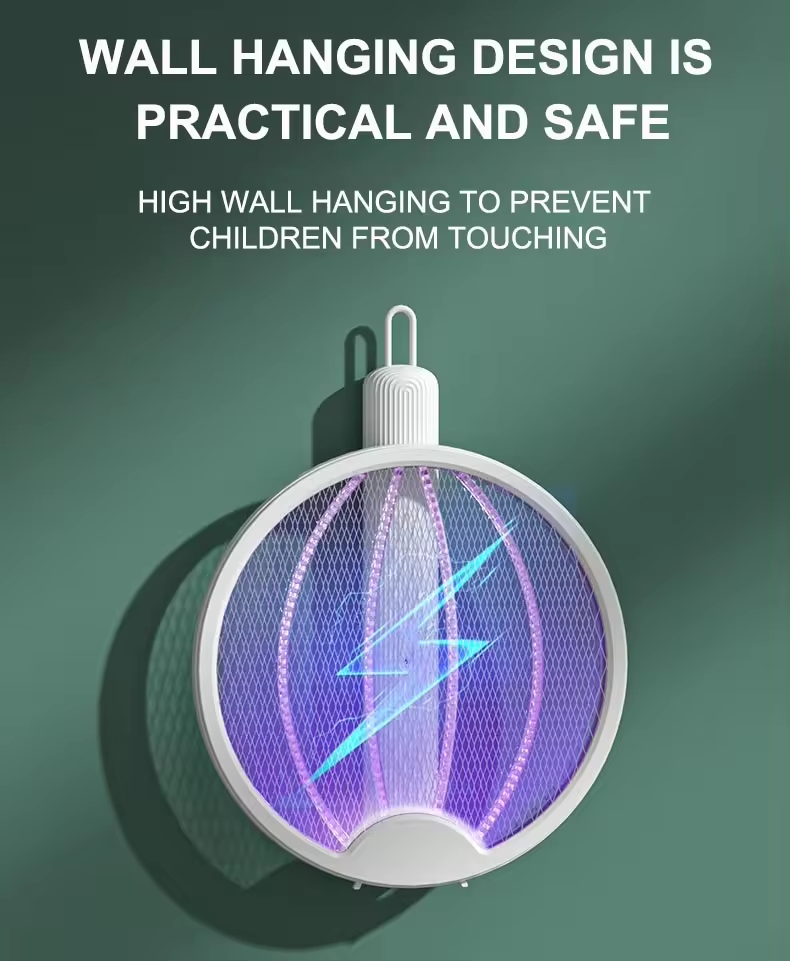 Folding Mosquito Swatter 2 in 1, Mosquito Trap Light and Racket, USB Rechargeable Electric Fly Swatter for Home and Outdoor_voghion.com