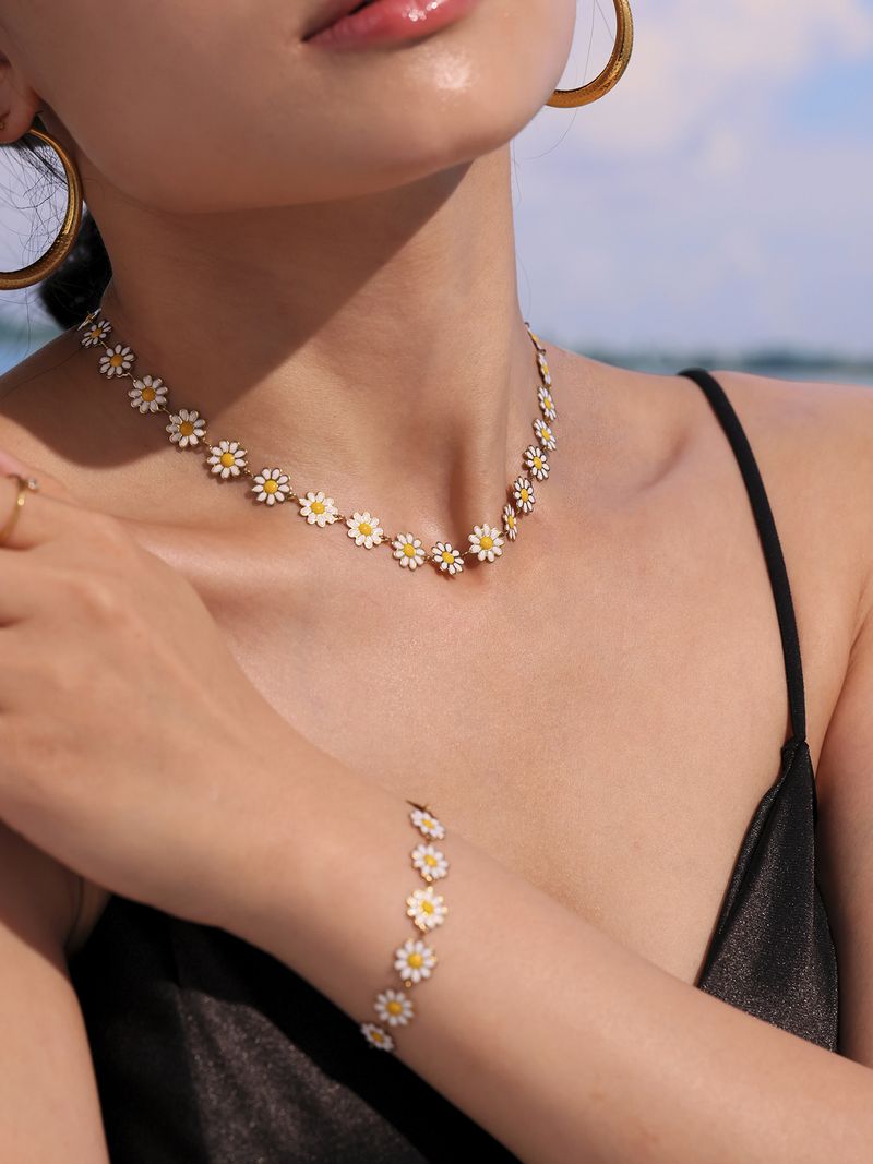 Women's Jewelry Set Oil Drop Flower Necklace Bracelet Anklet Stainless Steel Gold Plated Fashion Jewelry Set_voghion.com