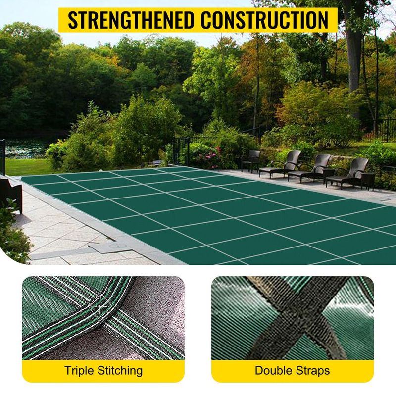 VEVOR Pool Safety Cover Fits 14x26ft Rectangle Inground Safety Pool Cover Green Mesh Solid Pool Safety Cover For Swimming Pool Winter Safety Cover_voghion.com