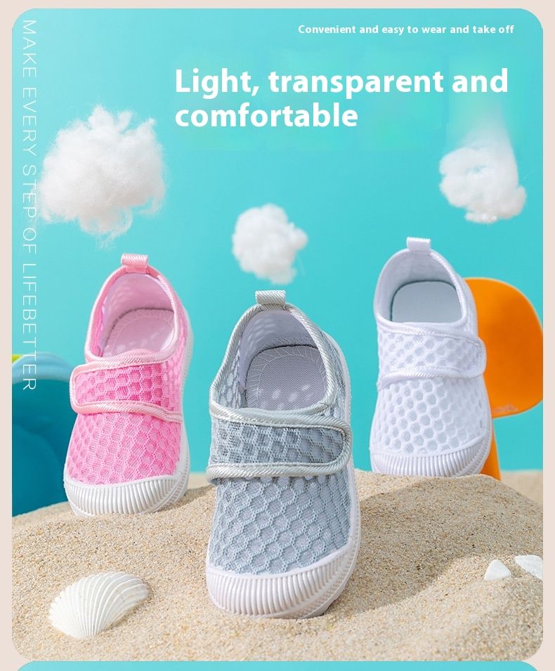 Scarpe da interno per bambini Nanlu in rete per ragazzi e ragazze, traspiranti casuali con velcro, in tinta unita e traforate_voghion.com