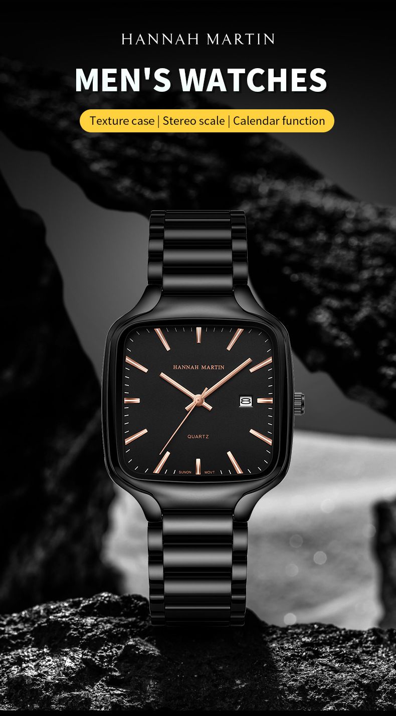 Hannah Martin New Men's Watch Square Waterproof Luminous Calendar Quartz Watch Fashionable And Casual_voghion.com