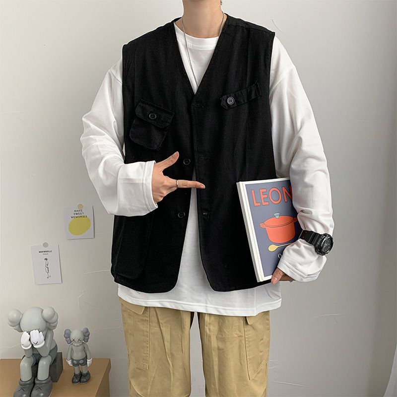 Baumwolle Sommer Neue Trendy Marke Multi Pocket Workwear Jacke Für Männer, Lose Und Vielseitig, Ärmelloses Weste Top Mit_voghion.com