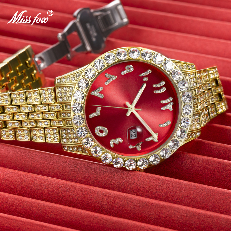 MISSFOX Watch, European And American Hip-hop Hipster Gold High-end Full Diamond Large Dial Calendar Quartz Men's Watch_voghion.com
