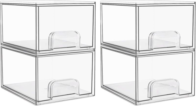 Vtopmart 4-teilige transparente stapelbare Schublade, 4,4 Zoll hohe Acryl-Badezimmer-Make-up-Box, Kunststoffbox geeignet für_voghion.com