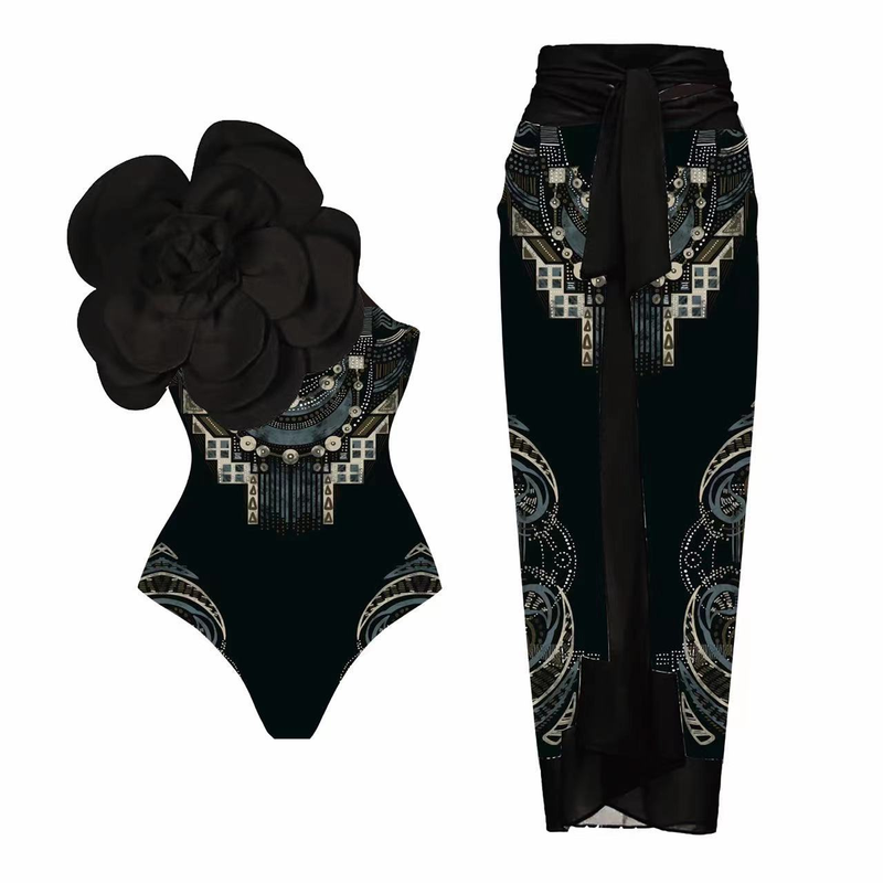 One Piece Swimsuit Female 3D Large Flower Decoration Print Swimsuit Suit Female Cross Border 2529_voghion.com