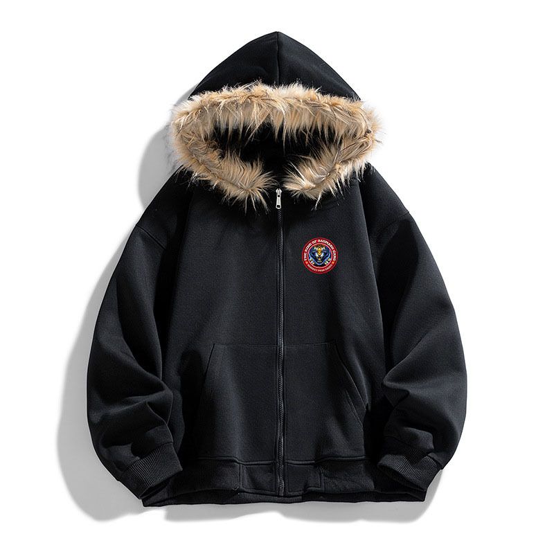 Men's Clothing Men's Clothing 25 American Retro Fur Collar Cardigan Hooded Sweatshirt Jacket Men And Women Trendy Brand Tiger Head Top_voghion.com