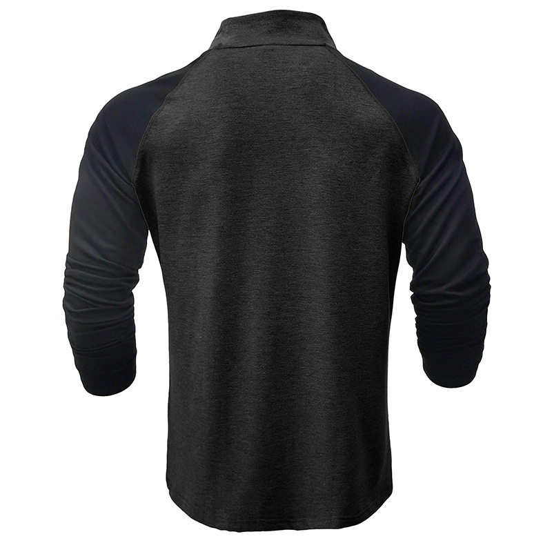 long sleeved zippered high neck sweatshirt Men's pullover color matching standing collar outdoor sweater_voghion.com
